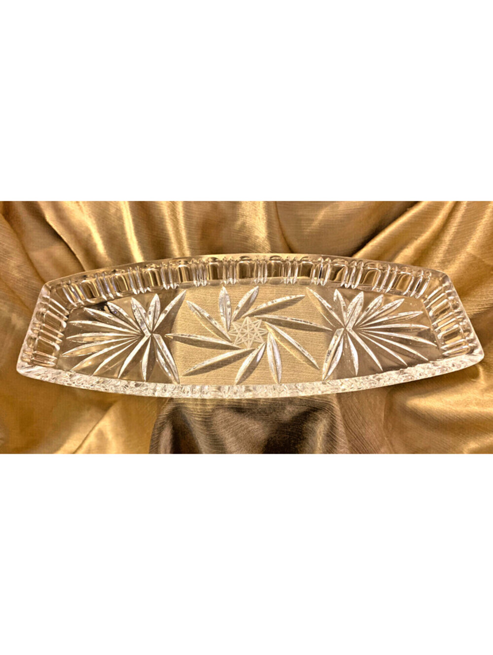Crystal Jewelry Trinket Dish 11" Rectangle - Deep Cut with Edge Accents - MINTY